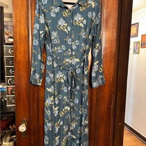 Lucky Brand Teal Floral Long Sleeve Jumpsuit